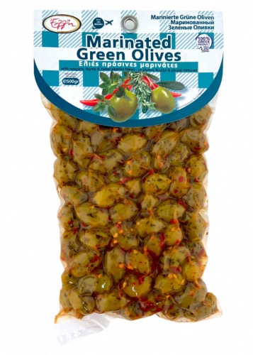 Olives vertes grecques marinées au thym, piment et origan ELLIE 500 g