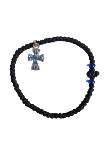 Bracelet-chapelet avec une croix argente et 2 perles bleues