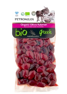 Olives de Kalamata noires naturelles BIO en sous vide PETROMILOS 250 g