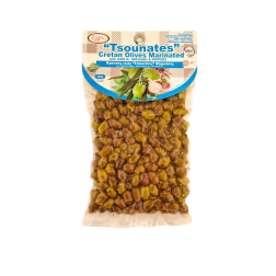 Olives de Crète variété Tsounati marinées à l'ail, à l'origan et aux poivrons ELLIE 200 g