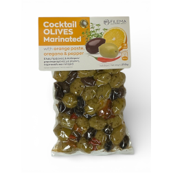 Olives grecques vertes et Kalamata marinées orange origan et poivre FILEMA 250 g