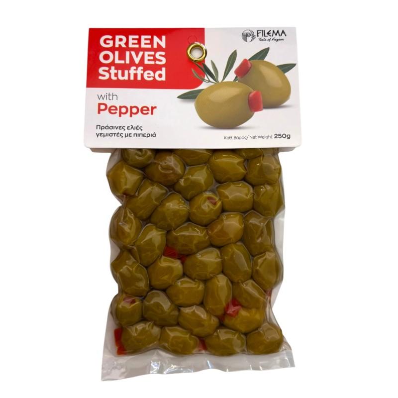 Olives grecques vertes Atlas farcies au poivron FILEMA 250 g Olives grecques vertes Atlas farcies au poivron FILEMA 250 g