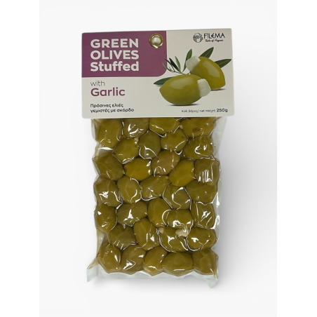 Olives grecques vertes Atlas farcies à l’ail FILEMA 250 g