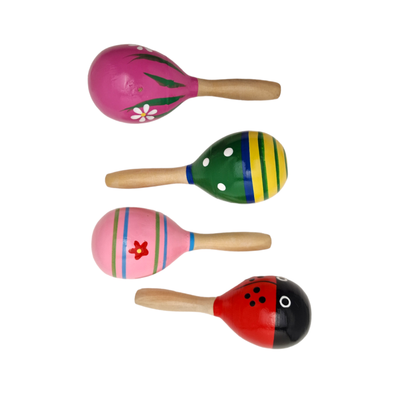 Maracas en bois pour enfant différentes couleurs 13 cm