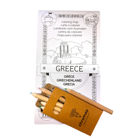 Carte à colorier GRECE CHROMAP avec ses crayons de couleurs