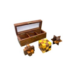 Set de 3 puzzles en bois 17x7x7 cm