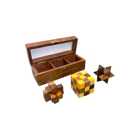 Set de 3 puzzles en bois 17x7x7 cm