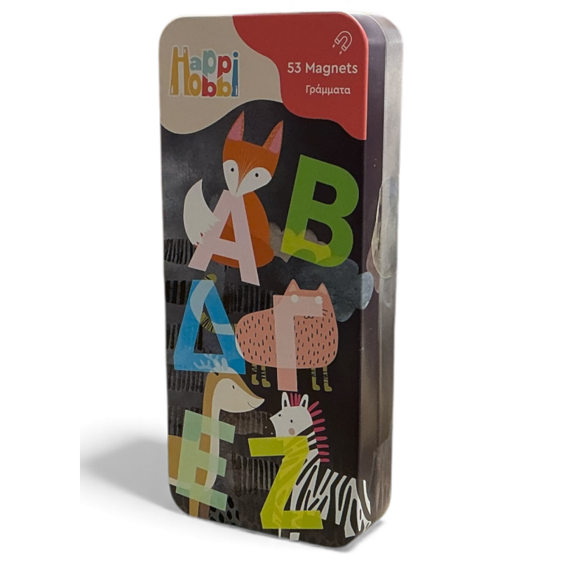 Magnets alphabet grec en boîte métal HAPPI HOBBI 53 pièces