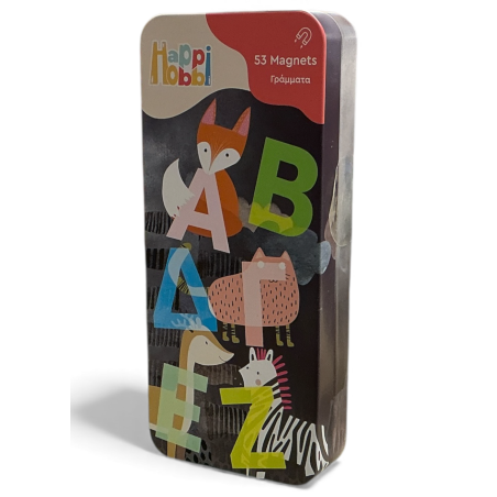 Magnets alphabet grec en boîte métal HAPPI HOBBI 53 pièces