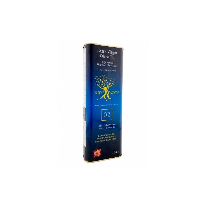 Huile d'olive CHRYSANTHOS AOP Mylopotamos 0,2 acidité en bidon métallique 1 l