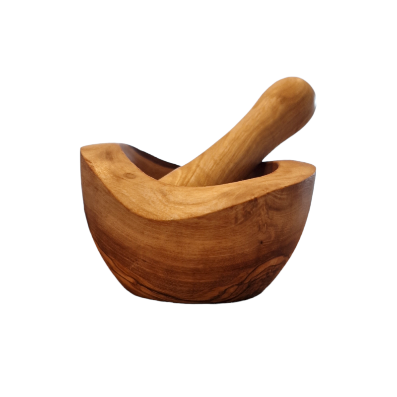Mortier rustique avec pilon en bois d'olivier RIZES 10 cm