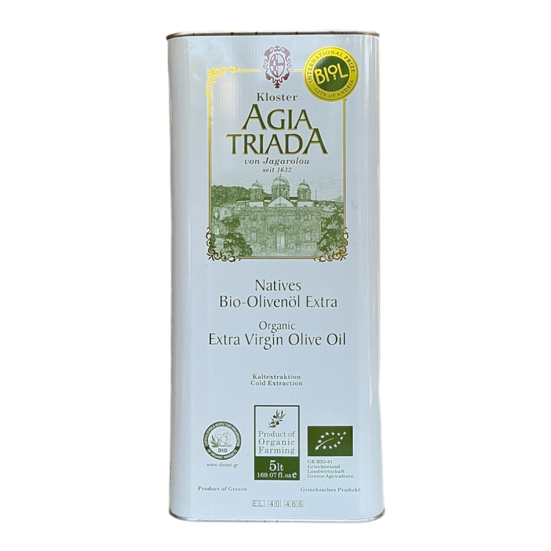 Huile d'olive vierge extra de Crète BIO - Monastère AGIA TRIADA en 5 l Huile d'olive vierge extra de Crète BIO - Monastère AGIA TRIADA en 5 l