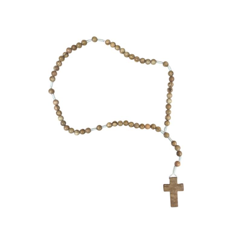 Chapelet en bois d'olivier et croix de 5x3 cm RIZES 39 cm