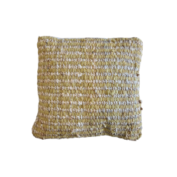 Coussin tissé en jute et coton, couleur moutarde et beige RIZES 45x45 cm