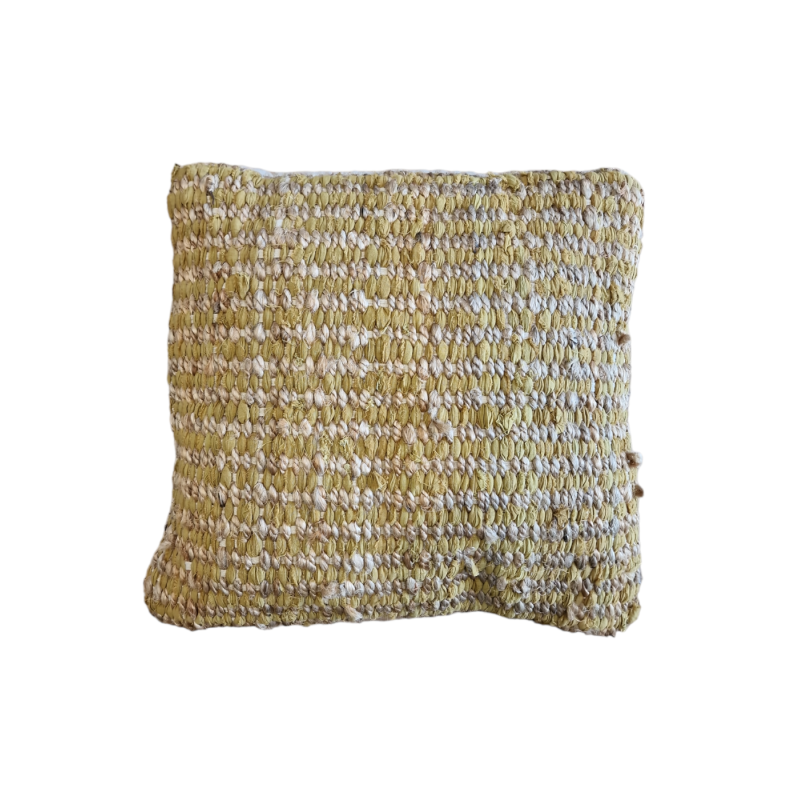 Coussin tissé en jute et coton, couleur moutarde et beige RIZES 45x45 cm