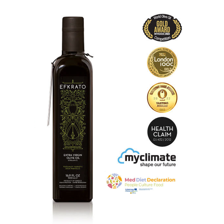 Huile d'olive extra vierge BIO de la variété Tsounati à haute teneur en polyphénols EFKRATO 500 ml