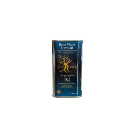 Huile d'olive CHRYSANTHOS AOP Mylopotamos 0,2 acidité en bidon métallique 250 ml