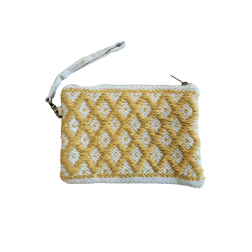 Pochette bohème tissée jaune et beige RIZES 17x25 cm
