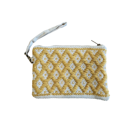 Pochette bohème tissée jaune et beige RIZES 17x25 cm