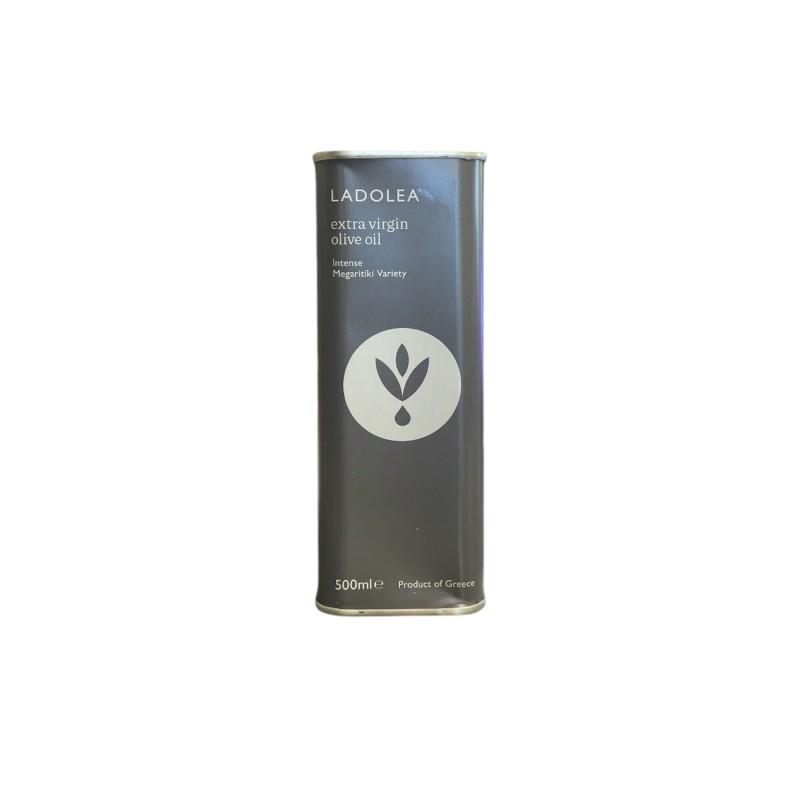 Huile d'olive extra vierge variété Megaritiki LADOLEA en bidon métallique noir 500 ml