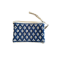 Pochette bohème tissée bleue et beige RIZES, 17x25 cm