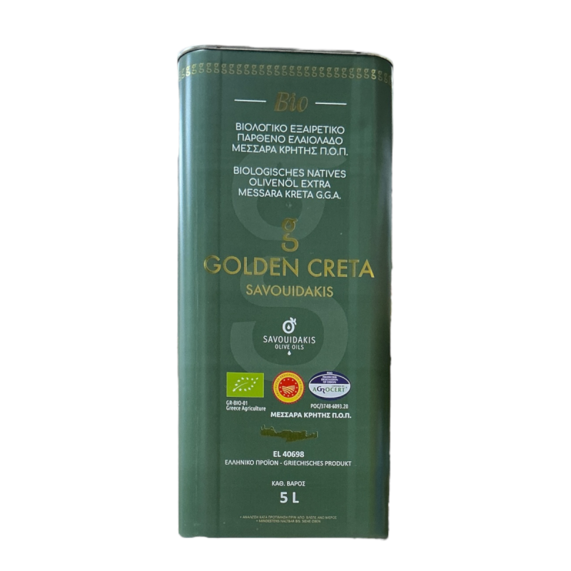 Huile d'olive vierge extra BIO de Messara AOP GOLDEN CRETA SAVOUIDAKIS 5 L Huile d'olive vierge extra BIO de Messara AOP GOLDEN CRETA SAVOUIDAKIS 5 L