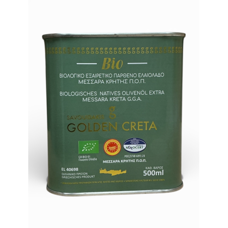 Huile d'olive vierge extra BIO de Messara AOP GOLDEN CRETA SAVOUIDAKIS en bidon 500 ml