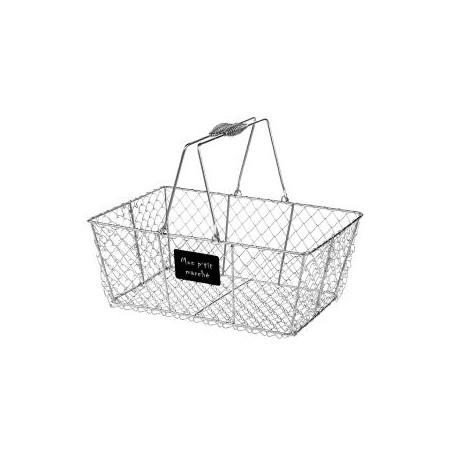Panier rectangle métal argent anses métal rabattables et plaque noire