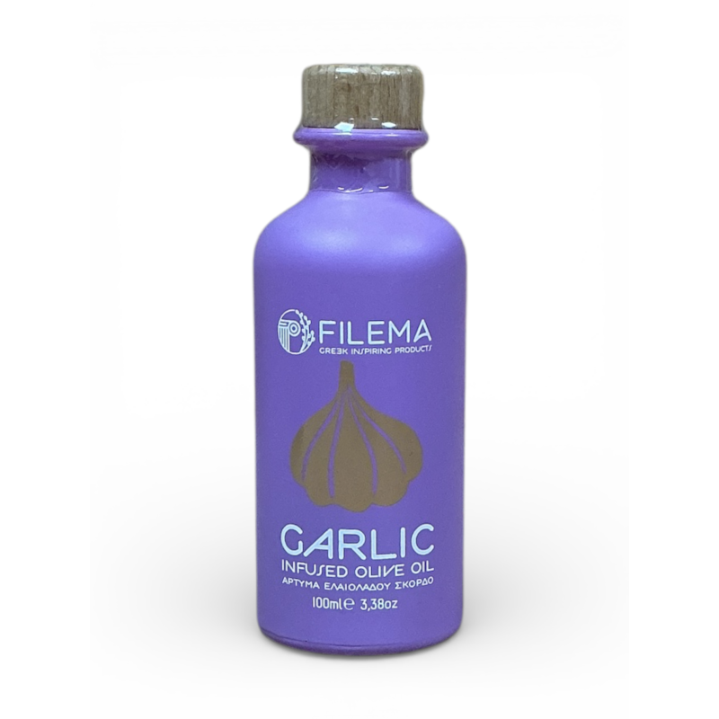 Huile d’olive infusée à l’ail de Crète FILEMA bouteille en céramique 100 ml Huile d’olive infusée à l’ail de Crète FILEMA bouteille en céramique 100 ml