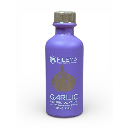 Huile d’olive infusée à l’ail de Crète FILEMA bouteille en céramique 100 ml