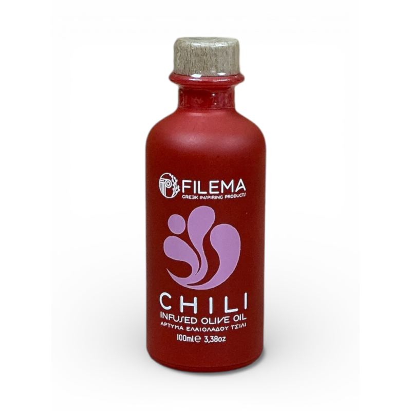 Huile d’olive infusée au chili de Crète FILEMA bouteille céramique 100 ml Huile d’olive infusée au chili de Crète FILEMA bouteille céramique 100 ml