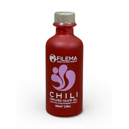 Huile d’olive infusée au chili de Crète FILEMA bouteille céramique 100 ml