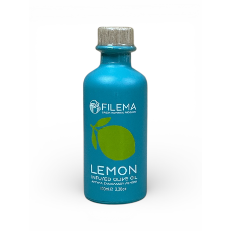 Huile d’olive infusée au citron de Crète FILEMA bouteille céramique 100 ml