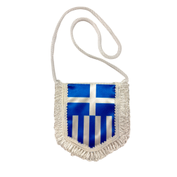 Drapeau Grec mural avec pompons 10x10 cm