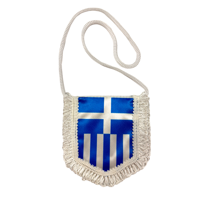 Drapeau Grec mural avec pompons 10x10 cm