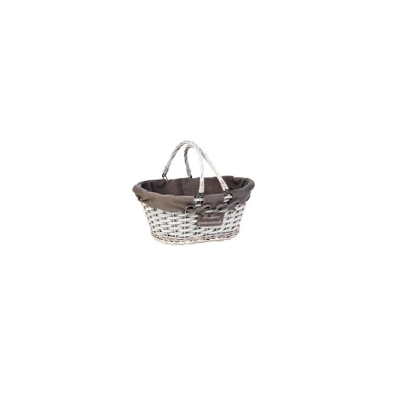 Panier ovale osier/bois coloris gris/tissu et broderie anses rabattables 42x32x1 Panier ovale osier/bois coloris gris/tissu et broderie anses rabattables 42x32x1