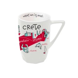 Mug en céramique illustré carte de Crète blanc WHAT A BRAND 330 ml