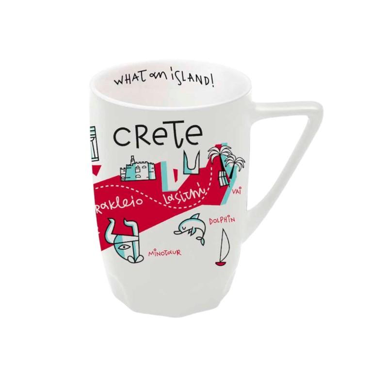 Mug en céramique illustré carte de Crète blanc WHAT A BRAND 330 ml Mug en céramique illustré carte de Crète blanc WHAT A BRAND 330 ml