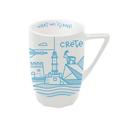 Mug en céramique illustré Crète line collage blanc WHAT A BRAND 330 ml