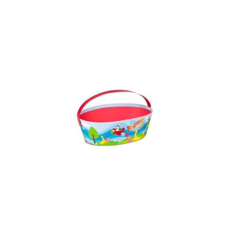 Panier ovale anse rabattable décor JOYEUSES PAQUES 25x19x8 cm