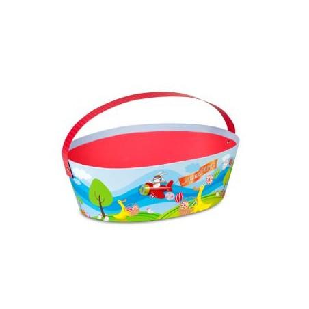 Panier ovale anse rabattable décor JOYEUSES PAQUES 25x19x8 cm