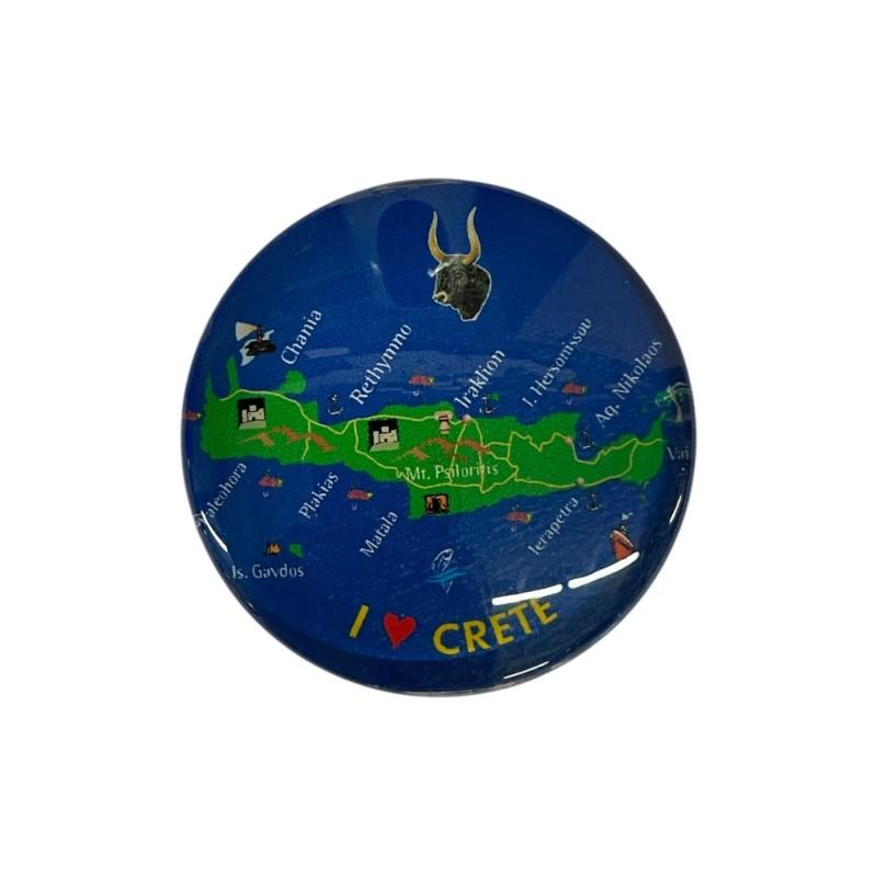 Magnet rond en verre "I Love Crete" - Diamètre 3,5 cm Magnet rond en verre "I Love Crete" - Diamètre 3,5 cm