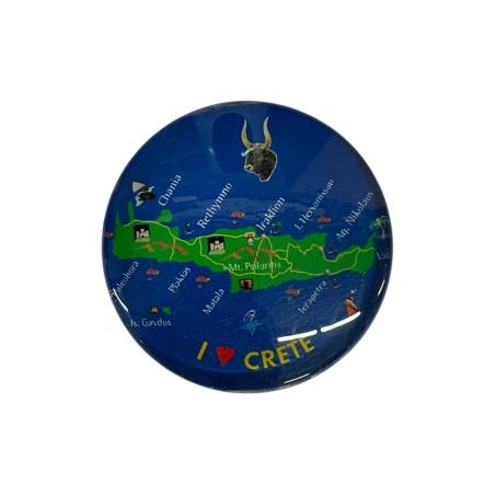 Magnet rond en verre "I Love Crete" - Diamètre 3,5 cm