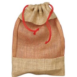 Sac en toile de jute naturel avec fenêtre et sa cordelette rouge 18.50x28 cm