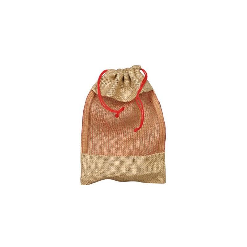 Sac en toile de jute naturel avec fenêtre et sa cordelette rouge 18.50x28 cm