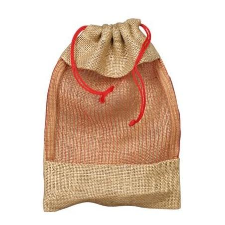 Sac en toile de jute naturel avec fenêtre et sa cordelette rouge 18.50x28 cm
