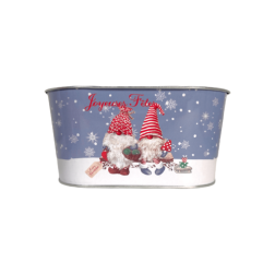 Panier ovale en métal imprimé "Joyeuses Fêtes" 19,5x11