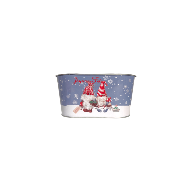 Panier ovale en métal imprimé "Joyeuses Fêtes" 19,5x11