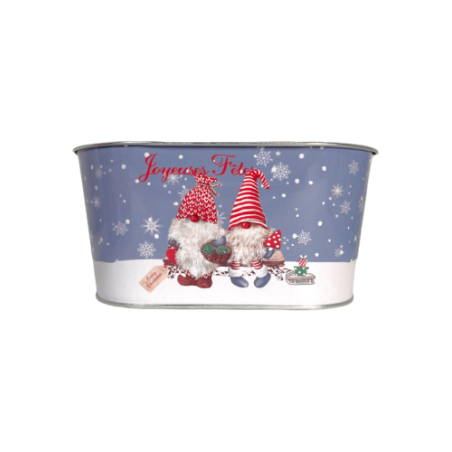 Panier ovale en métal imprimé "Joyeuses Fêtes" 19,5x11