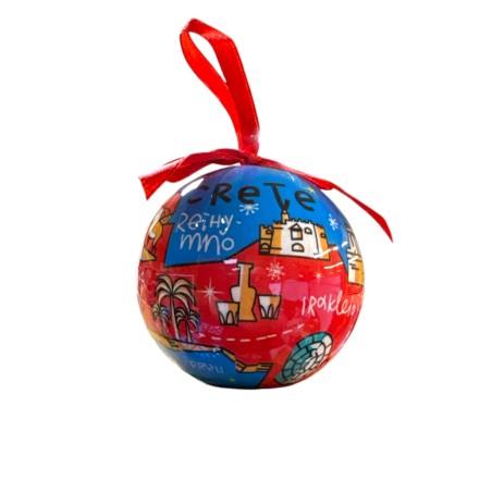 Boule de Noël avec symboles de Grèce CRETE diamètre 7 cm